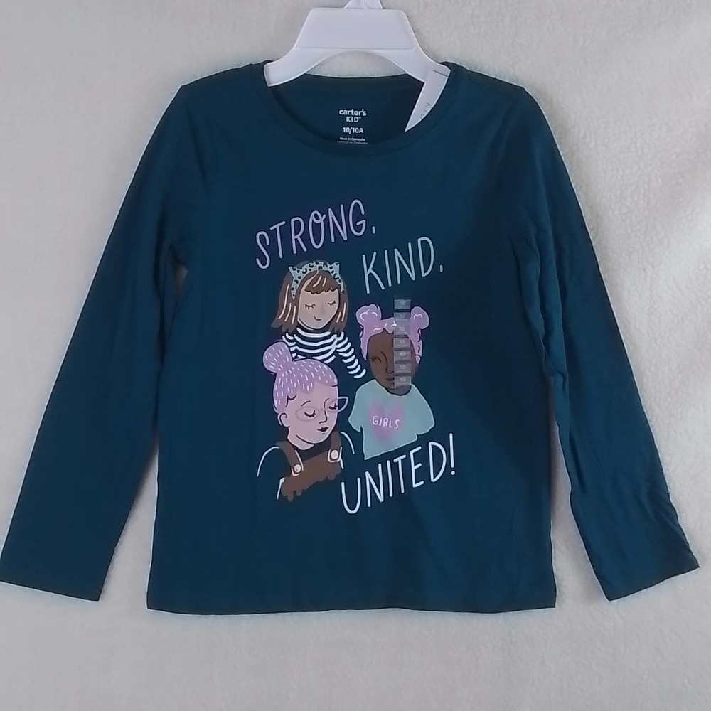 Carter's‎ Kid Long Sleeve Cotton T-Shirt Girl's Size 10 Teal w/ Diversity Theme